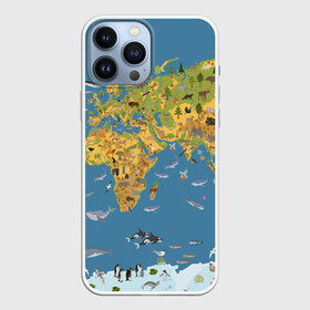 Чехол для iPhone 13 Pro Max с принтом Карта мира в Екатеринбурге,  |  | азия | акулы | америка | антарктида | бизон | волк | европа | животные | зебра | кабан | карта | киты | лама | лев | лось | материки | медведь | мира | моржи | моря | океаны | пингвины | птицы | реки | рыбы