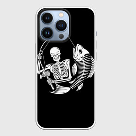 Чехол для iPhone 13 Pro с принтом Fishing в Екатеринбурге,  |  | death | fish | fisherman | fishing | halloween | holiday | skeletons | spinning | symbol | графика | иллюстрация | картинка | леска | мода | праздник | рисунок | рыба | рыбак | рыбалка | символ | скелеты | спиннинг | стиль | трафарет | фон