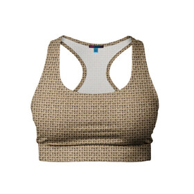 Женский спортивный топ 3D с принтом Джут в Екатеринбурге, 82% полиэстер, 18% спандекс Ткань безопасна для здоровья, позволяет коже дышать, не мнется и не растягивается |  | веревка | волокно | грубая | канат | мешковина | мешок | натуральное | плетение | роба | текстильное | ткань