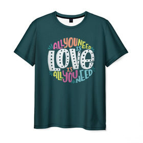 Мужская футболка 3D с принтом All You Need is Love в Екатеринбурге, 100% полиэфир | прямой крой, круглый вырез горловины, длина до линии бедер | all you need is love | beatles | love | битлс | всё что нужно | надпись | рок