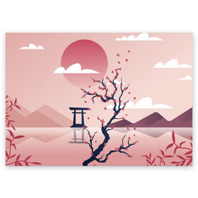 Поздравительная открытка с принтом Японский мотив в Екатеринбурге, 100% бумага | плотность бумаги 280 г/м2, матовая, на обратной стороне линовка и место для марки
 | Тематика изображения на принте: 23 | 8 | азия | вип | вишня | горы | дерево | дизайн | мода | небо | новинка | новый год | подарок | сакура | солнце | стритвир | топ | тренд | цветок | япония