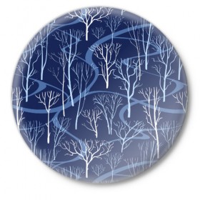 Значок с принтом Зимний лес в Екатеринбурге,  металл | круглая форма, металлическая застежка в виде булавки | Тематика изображения на принте: 