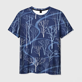 Мужская футболка 3D с принтом Зимний лес в Екатеринбурге, 100% полиэфир | прямой крой, круглый вырез горловины, длина до линии бедер | 
