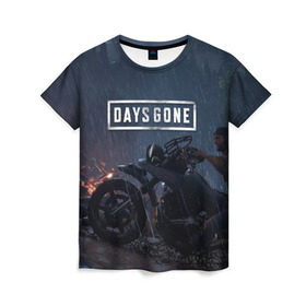 Женская футболка 3D с принтом Days Gone в Екатеринбурге, 100% полиэфир ( синтетическое хлопкоподобное полотно) | прямой крой, круглый вырез горловины, длина до линии бедер | 2019 | days gone | game | poster | ps4 | zombie | жизнь после | зомби | игра