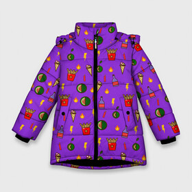 Зимняя куртка для девочек 3D с принтом Слишком много всего 2 в Екатеринбурге, ткань верха — 100% полиэстер; подклад — 100% полиэстер, утеплитель — 100% полиэстер. | длина ниже бедра, удлиненная спинка, воротник стойка и отстегивающийся капюшон. Есть боковые карманы с листочкой на кнопках, утяжки по низу изделия и внутренний карман на молнии. 

Предусмотрены светоотражающий принт на спинке, радужный светоотражающий элемент на пуллере молнии и на резинке для утяжки. | арбуз | бомба | еда | картошка фри | кола | лайм | мороженое | огонь | полный принт