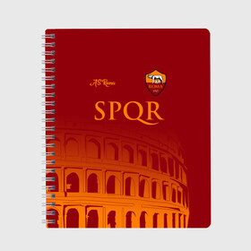 Тетрадь с принтом Рома в Екатеринбурге, 100% бумага | 48 листов, плотность листов — 60 г/м2, плотность картонной обложки — 250 г/м2. Листы скреплены сбоку удобной пружинной спиралью. Уголки страниц и обложки скругленные. Цвет линий — светло-серый
 | as roma | giallorossi | lupi | roma | romanista | волки | жёлто красные | италия | рома | серия а | форма | футбол | футболист | футбольная | футбольный клуб