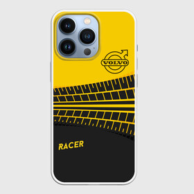 Чехол для iPhone 13 Pro с принтом Volvo в Екатеринбурге,  |  | Тематика изображения на принте: racer | volvo | авто | автолюбитель вольво | гонщик | желто черная | колесо | машина | след | шина