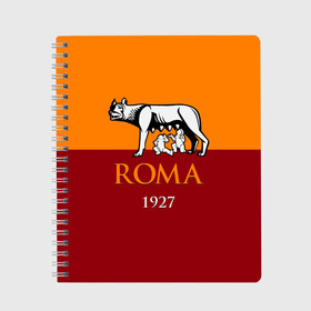 Тетрадь с принтом Рома в Екатеринбурге, 100% бумага | 48 листов, плотность листов — 60 г/м2, плотность картонной обложки — 250 г/м2. Листы скреплены сбоку удобной пружинной спиралью. Уголки страниц и обложки скругленные. Цвет линий — светло-серый
 | as roma | giallorossi | lupi | roma | romanista | волки | жёлто красные | италия | рома | серия а | форма | футбол | футболист | футбольная | футбольный клуб