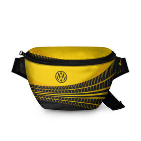 Поясная сумка 3D с принтом Volkswagen в Екатеринбурге, 100% полиэстер | плотная ткань, ремень с регулируемой длиной, внутри несколько карманов для мелочей, основное отделение и карман с обратной стороны сумки застегиваются на молнию | racer | авто | автолюбитель. volkswagen | гонщик | желто черная | колесо | машина | след | фольксваген | шина