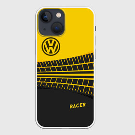 Чехол для iPhone 13 mini с принтом Volkswagen в Екатеринбурге,  |  | racer | авто | автолюбитель. volkswagen | гонщик | желто черная | колесо | машина | след | фольксваген | шина