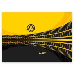 Поздравительная открытка с принтом Volkswagen в Екатеринбурге, 100% бумага | плотность бумаги 280 г/м2, матовая, на обратной стороне линовка и место для марки
 | racer | авто | автолюбитель. volkswagen | гонщик | желто черная | колесо | машина | след | фольксваген | шина