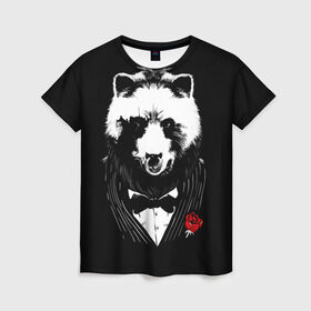 Женская футболка 3D с принтом Медведь авторитет в Екатеринбурге, 100% полиэфир ( синтетическое хлопкоподобное полотно) | прямой крой, круглый вырез горловины, длина до линии бедер | authority | bear | go | авторитет | аль капоне | бабочка | в носу | взгляд | галстук | графика | дикий | животное | иллюстрация | картинка | кольцо | костюм | красная | крестный | мафия | медведь | мода | отец