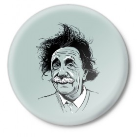Значок с принтом Альберт Эйнштейн в Екатеринбурге,  металл | круглая форма, металлическая застежка в виде булавки | Тематика изображения на принте: 