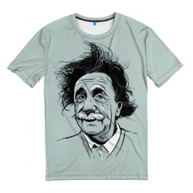 Мужская футболка 3D с принтом Альберт Эйнштейн в Екатеринбурге, 100% полиэфир | прямой крой, круглый вырез горловины, длина до линии бедер | 