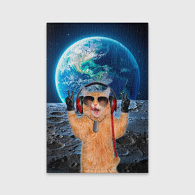 Обложка для паспорта матовая кожа с принтом Кот на луне в Екатеринбурге, натуральная матовая кожа | размер 19,3 х 13,7 см; прозрачные пластиковые крепления | cat | астрономия | в космосе | в наушниках | в очках | грозовой кошак | животные | звезды | земля | илон маск | космическая | космонавт | космос | кот | котейка | котики | луна | луноход | на фоне земли