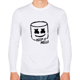 Мужской лонгслив хлопок с принтом Keep It Mello в Екатеринбурге, 100% хлопок |  | Тематика изображения на принте: marshmallow | marshmello | диджей | маршмэллоу | музыка