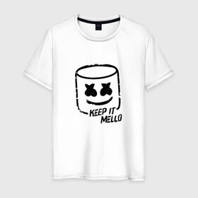 Мужская футболка хлопок с принтом Keep It Mello в Екатеринбурге, 100% хлопок | прямой крой, круглый вырез горловины, длина до линии бедер, слегка спущенное плечо. | marshmallow | marshmello | диджей | маршмэллоу | музыка