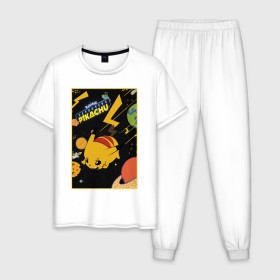 Мужская пижама хлопок с принтом Постер Детектив Пикачу в Екатеринбурге, 100% хлопок | брюки и футболка прямого кроя, без карманов, на брюках мягкая резинка на поясе и по низу штанин
 | 