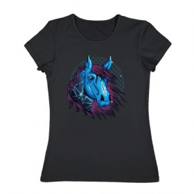 Женская футболка хлопок с принтом Лошадь Неон в Екатеринбурге, 100% хлопок | прямой крой, круглый вырез горловины, длина до линии бедер, слегка спущенное плечо | horse | neon | retro | кони | конь | лошади | лошадь | неон | ретро
