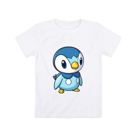 Детская футболка хлопок с принтом Piplup в Екатеринбурге, 100% хлопок | круглый вырез горловины, полуприлегающий силуэт, длина до линии бедер | Тематика изображения на принте: piplup | пингвин | пингвиненок | пиплуп | покемон | покемоны | синий