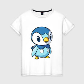 Женская футболка хлопок с принтом Piplup в Екатеринбурге, 100% хлопок | прямой крой, круглый вырез горловины, длина до линии бедер, слегка спущенное плечо | piplup | пингвин | пингвиненок | пиплуп | покемон | покемоны | синий