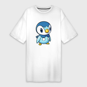 Платье-футболка хлопок с принтом Piplup в Екатеринбурге,  |  | piplup | пингвин | пингвиненок | пиплуп | покемон | покемоны | синий