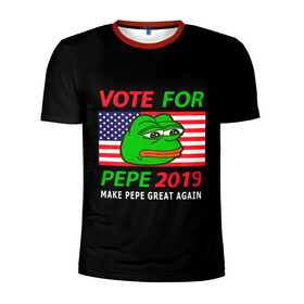 Мужская футболка 3D спортивная с принтом Vote for pepe в Екатеринбурге, 100% полиэстер с улучшенными характеристиками | приталенный силуэт, круглая горловина, широкие плечи, сужается к линии бедра | bad | dab | frog | good | kek | make pepe great again | pepe | sad | sad frog | vote for pepe | кек | лягушка | мем | мемы | пепе | со смыслом | фрог