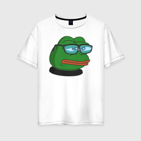 Женская футболка хлопок Oversize с принтом Pepe в Екатеринбурге, 100% хлопок | свободный крой, круглый ворот, спущенный рукав, длина до линии бедер
 | bad | dab | frog | good | kek | make pepe great again | pepe | sad | sad frog | vote for pepe | кек | лягушка | мем | мемы | пепе | со смыслом | фрог