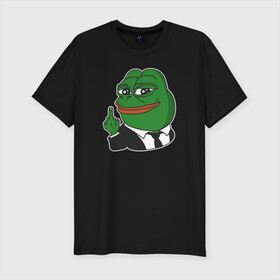 Мужская футболка хлопок Slim с принтом Pepe  в Екатеринбурге, 92% хлопок, 8% лайкра | приталенный силуэт, круглый вырез ворота, длина до линии бедра, короткий рукав | bad | dab | frog | good | kek | make pepe great again | pepe | sad | sad frog | vote for pepe | кек | лягушка | мем | мемы | пепе | со смыслом | фрог