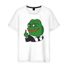Мужская футболка хлопок с принтом Pepe в Екатеринбурге, 100% хлопок | прямой крой, круглый вырез горловины, длина до линии бедер, слегка спущенное плечо. | bad | dab | frog | good | kek | make pepe great again | pepe | sad | sad frog | vote for pepe | кек | лягушка | мем | мемы | пепе | со смыслом | фрог