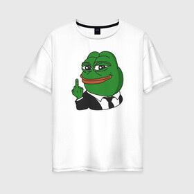 Женская футболка хлопок Oversize с принтом Pepe в Екатеринбурге, 100% хлопок | свободный крой, круглый ворот, спущенный рукав, длина до линии бедер
 | bad | dab | frog | good | kek | make pepe great again | pepe | sad | sad frog | vote for pepe | кек | лягушка | мем | мемы | пепе | со смыслом | фрог