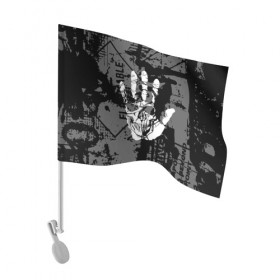 Флаг для автомобиля с принтом Stop в Екатеринбурге, 100% полиэстер | Размер: 30*21 см | black | caution | gray | halloween | hand | skeleton | skull | stop | white | белый | предупреждение | рука | серый | скелет | хэллоуин | череп | черный