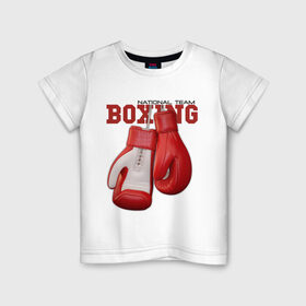 Детская футболка хлопок с принтом National Team Boxing в Екатеринбурге, 100% хлопок | круглый вырез горловины, полуприлегающий силуэт, длина до линии бедер | Тематика изображения на принте: бокс | перчатки