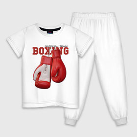 Детская пижама хлопок с принтом National Team Boxing в Екатеринбурге, 100% хлопок |  брюки и футболка прямого кроя, без карманов, на брюках мягкая резинка на поясе и по низу штанин
 | Тематика изображения на принте: бокс | перчатки