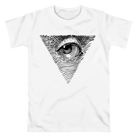 Мужская футболка хлопок с принтом eye в Екатеринбурге, 100% хлопок | прямой крой, круглый вырез горловины, длина до линии бедер, слегка спущенное плечо. | black | eye | minimalism | money | philosophy | pyramid | raster | supreme | usa | white | белый | глаз | деньги | доллар | минимализм | пирамида | растр | сша | философия | черный