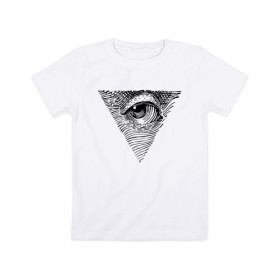 Детская футболка хлопок с принтом eye в Екатеринбурге, 100% хлопок | круглый вырез горловины, полуприлегающий силуэт, длина до линии бедер | black | eye | minimalism | money | philosophy | pyramid | raster | supreme | usa | white | белый | глаз | деньги | доллар | минимализм | пирамида | растр | сша | философия | черный