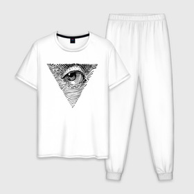 Мужская пижама хлопок с принтом eye в Екатеринбурге, 100% хлопок | брюки и футболка прямого кроя, без карманов, на брюках мягкая резинка на поясе и по низу штанин
 | black | eye | minimalism | money | philosophy | pyramid | raster | supreme | usa | white | белый | глаз | деньги | доллар | минимализм | пирамида | растр | сша | философия | черный