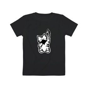 Детская футболка хлопок с принтом Anarchist Cat Molotov Cocktail в Екатеринбурге, 100% хлопок | круглый вырез горловины, полуприлегающий силуэт, длина до линии бедер | banksy | анархист | анархия | бутылка | бэнкси | граффити | киса | киска | коктейль молотова | кот | котейка | котенок | котик | котэ | котя | кошка