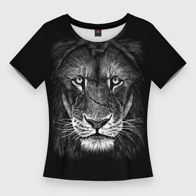 Женская футболка 3D Slim с принтом Lion Art в Екатеринбурге,  |  | акварель | арт | белый | взгляд | грива | дикий | живопись | зверь | искусство | король | кот | лев | львица | мазки | мощь | прайд | саванна | сила | царь | черный | шрам