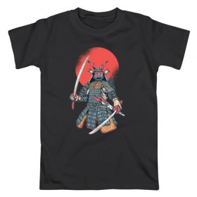 Мужская футболка хлопок с принтом Самурай в Екатеринбурге, 100% хлопок | прямой крой, круглый вырез горловины, длина до линии бедер, слегка спущенное плечо. | japan | samuraj | катана | меч | ниндзя | самурай | япония