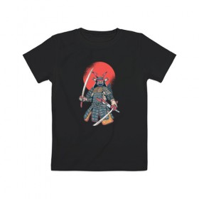 Детская футболка хлопок с принтом Самурай в Екатеринбурге, 100% хлопок | круглый вырез горловины, полуприлегающий силуэт, длина до линии бедер | Тематика изображения на принте: japan | samuraj | катана | меч | ниндзя | самурай | япония