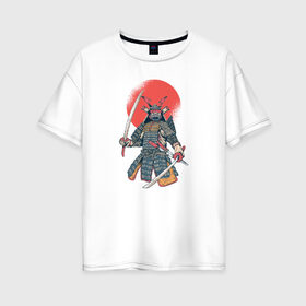 Женская футболка хлопок Oversize с принтом Самурай в Екатеринбурге, 100% хлопок | свободный крой, круглый ворот, спущенный рукав, длина до линии бедер
 | japan | samuraj | катана | меч | ниндзя | самурай | япония