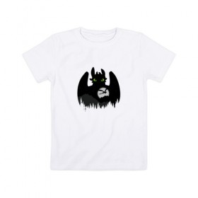 Детская футболка хлопок с принтом Toothless в Екатеринбурге, 100% хлопок | круглый вырез горловины, полуприлегающий силуэт, длина до линии бедер | беззубик | взгляд | горы | дракон | как приручить дракона | лес | луна | мульт | силуэт | тень | фурия