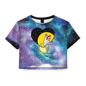 Женская футболка Cropp-top с принтом Cosmos в Екатеринбурге, 100% полиэстер | круглая горловина, длина футболки до линии талии, рукава с отворотами | cat | cosmos | heart | kitten | moon | stars | звезды | космос | кот | котенок | кошка | луна | сердце