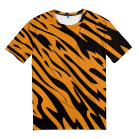 Мужская футболка 3D с принтом Тигр в Екатеринбурге, 100% полиэфир | прямой крой, круглый вырез горловины, длина до линии бедер | животное | зверь | кардашьян | ким | кот | лев | оранжевый | полосы | рыжий | тигр | черный