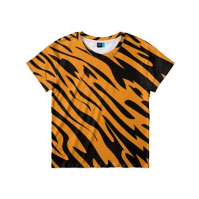 Детская футболка 3D с принтом Тигр в Екатеринбурге, 100% гипоаллергенный полиэфир | прямой крой, круглый вырез горловины, длина до линии бедер, чуть спущенное плечо, ткань немного тянется | Тематика изображения на принте: животное | зверь | кардашьян | ким | кот | лев | оранжевый | полосы | рыжий | тигр | черный