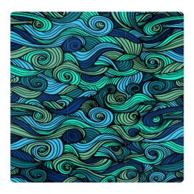 Магнитный плакат 3Х3 с принтом Морская пучина в Екатеринбурге, Полимерный материал с магнитным слоем | 9 деталей размером 9*9 см | абстракция | волны | зеленый | круг | линии | море | полосы | синий