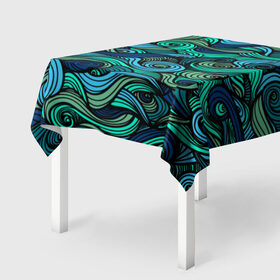 Скатерть 3D с принтом Морская пучина в Екатеринбурге, 100% полиэстер (ткань не мнется и не растягивается) | Размер: 150*150 см | абстракция | волны | зеленый | круг | линии | море | полосы | синий