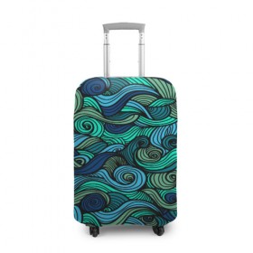Чехол для чемодана 3D с принтом Морская пучина в Екатеринбурге, 86% полиэфир, 14% спандекс | двустороннее нанесение принта, прорези для ручек и колес | абстракция | волны | зеленый | круг | линии | море | полосы | синий