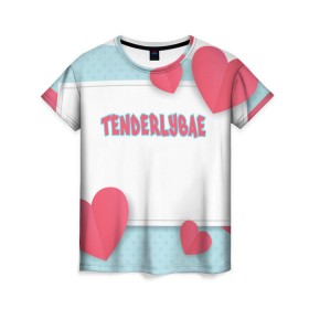 Женская футболка 3D с принтом Tenderlybae в Екатеринбурге, 100% полиэфир ( синтетическое хлопкоподобное полотно) | прямой крой, круглый вырез горловины, длина до линии бедер | tenderlybae | twitch | амина | бэйби | в маске | малышка | мирзоева | мэйби | нежная | стримерша | тендерлибае | тендерлибэй